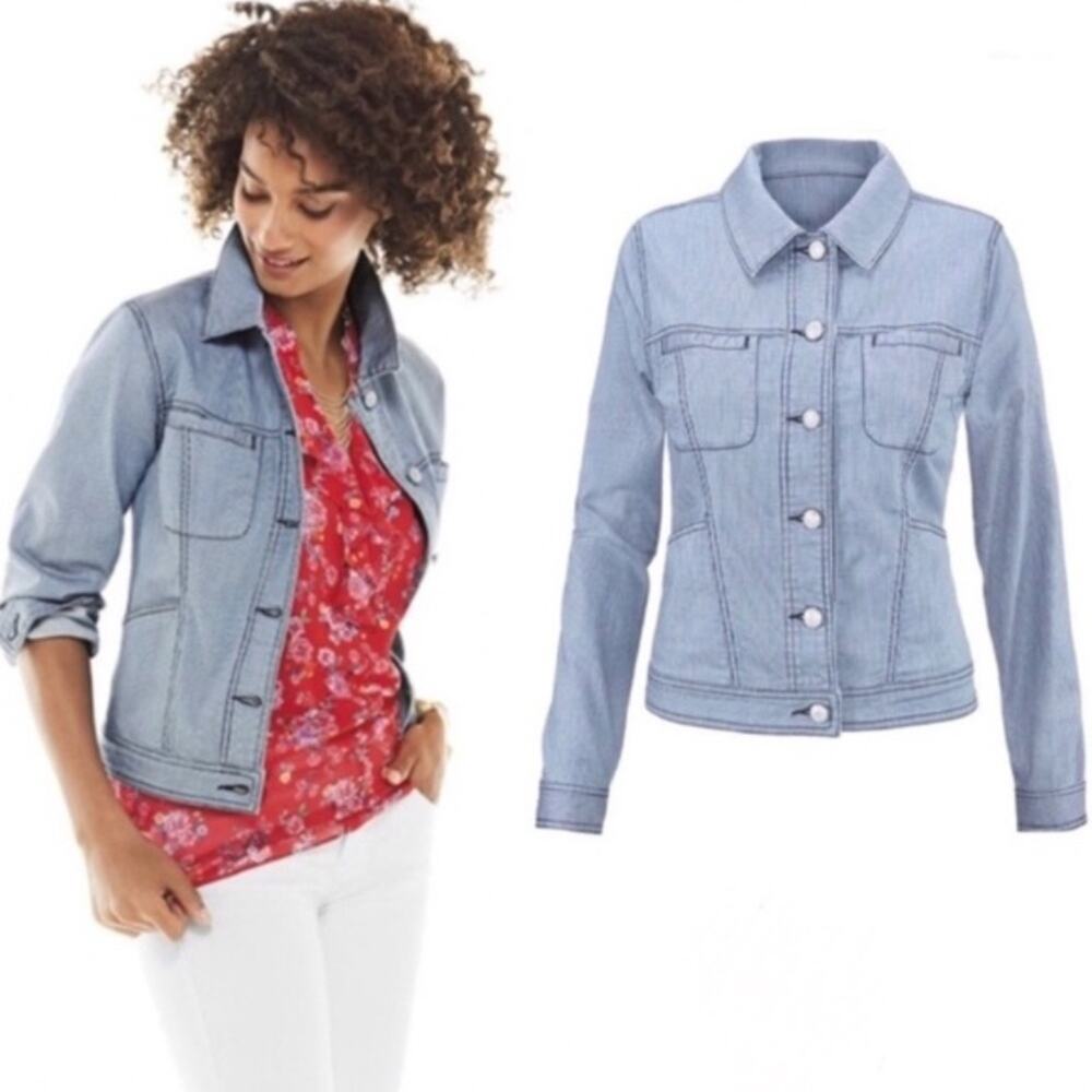 CAbi Locomotive Denim Striped Jean Jacket #5159 XS